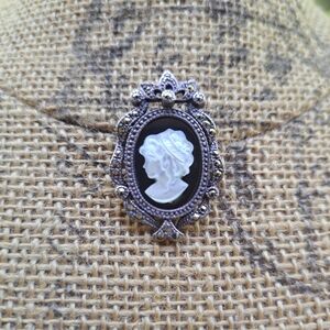 Sunstone Imports MOP Onyx Marcasite Sterling Silver Cameo Pendant Brooch